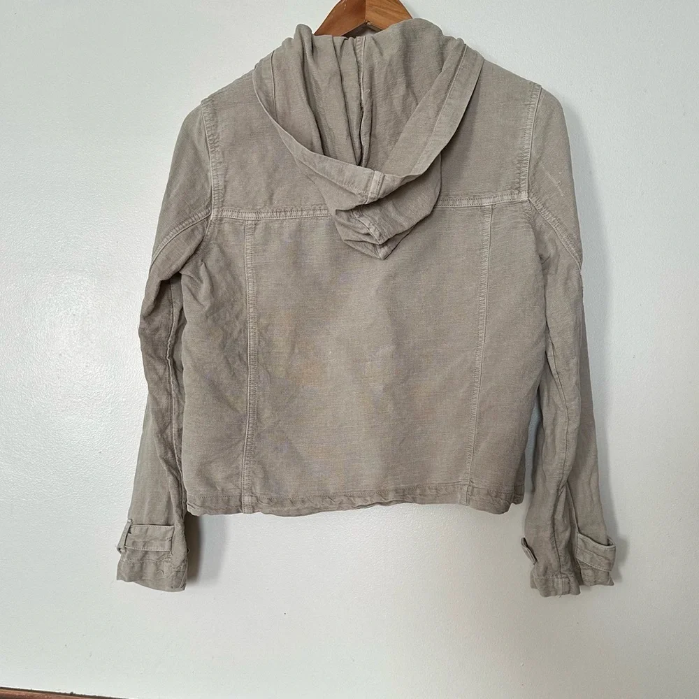 Nicole Miller Linen Lyocell Blend Hooded Jacket Size Medium Beige Y2K - Picture 2 of 10